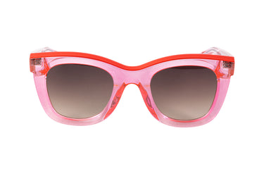 Translucent Sunglasses Orchid Pink & Flame Scarlet Red Front view, Brown gradient lenses