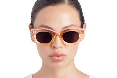 Translucent Sunglasses Ecru & Mauve Mist Pink Model view, Grey lenses