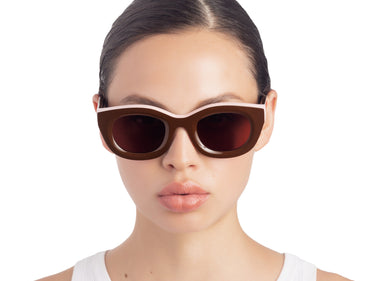 Sunglasses Chocolate Martini Brown & Veiled Pink Model view, Brown lenses
