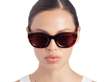 Semi-Translucent Sunglasses Havana Tortoise Model view, Brown lenses