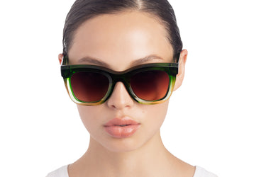 Translucent Sunglasses Courtyard Green & Lime Cream Gradient Model view, Brown gradient lenses