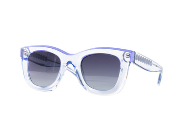 Translucent Sunglasses Ice Melt & Easter Egg Three-quarter view, Grey gradient lenses, Silver Seashell wire-core