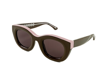 Sunglasses Chocolate Martini Brown & Veiled Pink Three-quarter view, Brown lenses, Silver Seashell wire-core