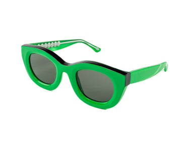Sunglasses Fern Green & Black Onyx Three-quarter view, Grey lenses, Silver Seashell wire-core