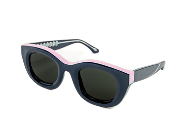Sunglasses Poseidon Blue & Orchid Pink Three-quarter view, Grey lenses, Silver Seashell wire-core