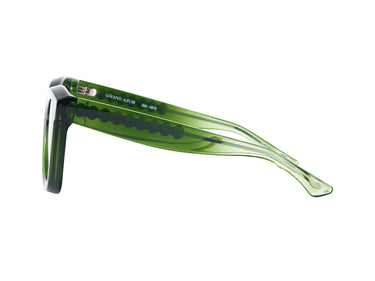Translucent Sunglasses Courtyard Green & Lime Cream Gradient Three-quarter view, Silver Seashell wire-core