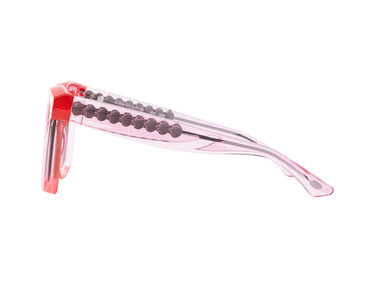 Translucent Sunglasses Orchid Pink & Flame Scarlet Red Side view, Silver Seashell wire-core