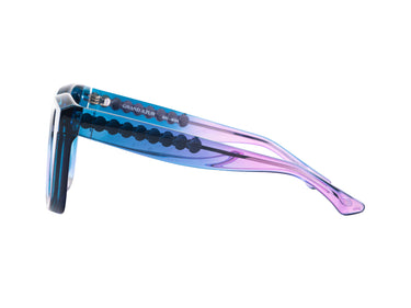 Translucent Sunglasses Sailor Blue & Raspberry Rose Gradient Side view, Silver Seashell wire-core