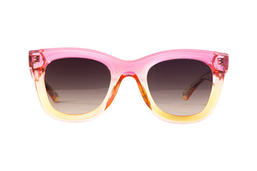 Translucent Sunglasses Orchid Pink & Lemonade Gradient Front view, Brown gradient lenses