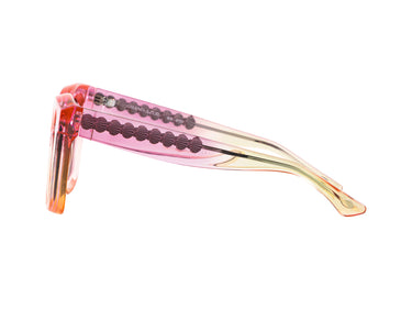 Translucent Sunglasses Orchid Pink & Lemonade Gradient Side view, Silver Seashell wire-core
